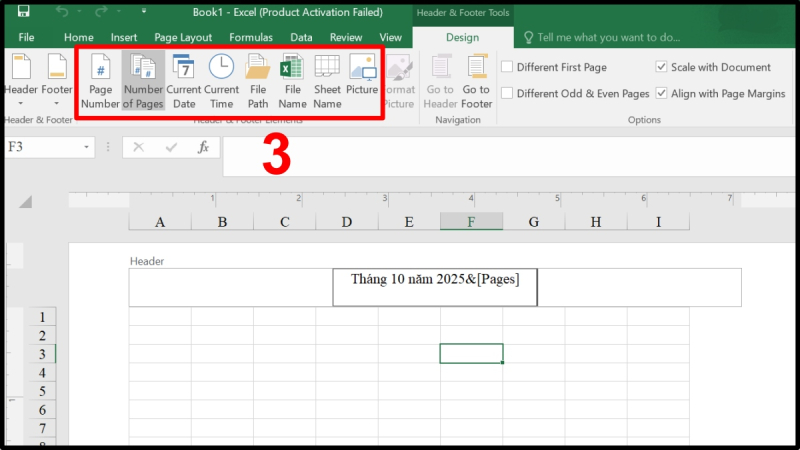 Thanh công cụ thêm số trang, ngày giờ, tên file vào Header hoặc Footer