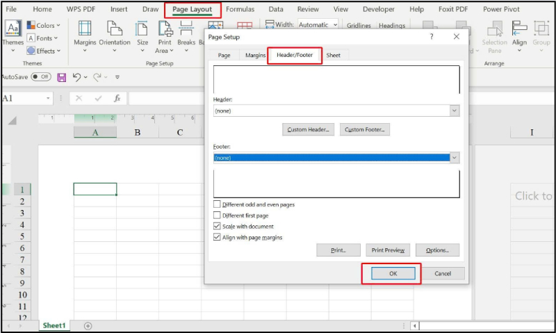 Tùy chọn none trong Header/Footer