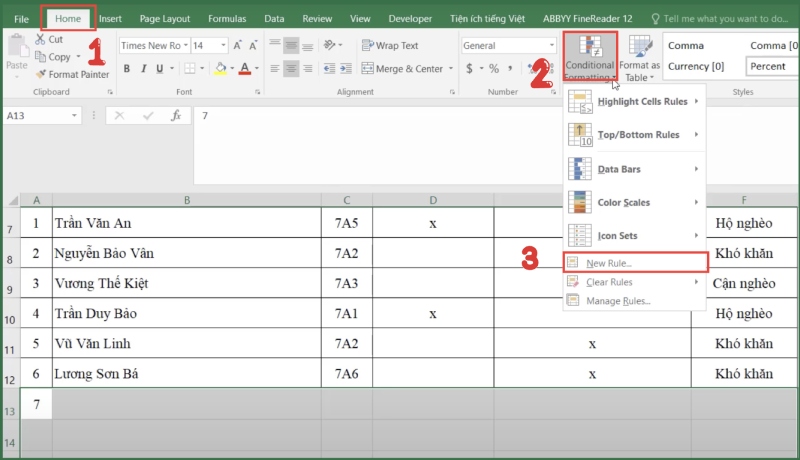 Điều chỉnh định dạng điều kiện Excel