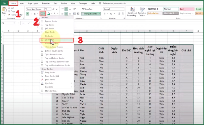 Tạo khung viền trong Excel bằng công cụ Borders