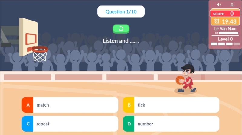 Giao diện bài thi IOE dạng nghe