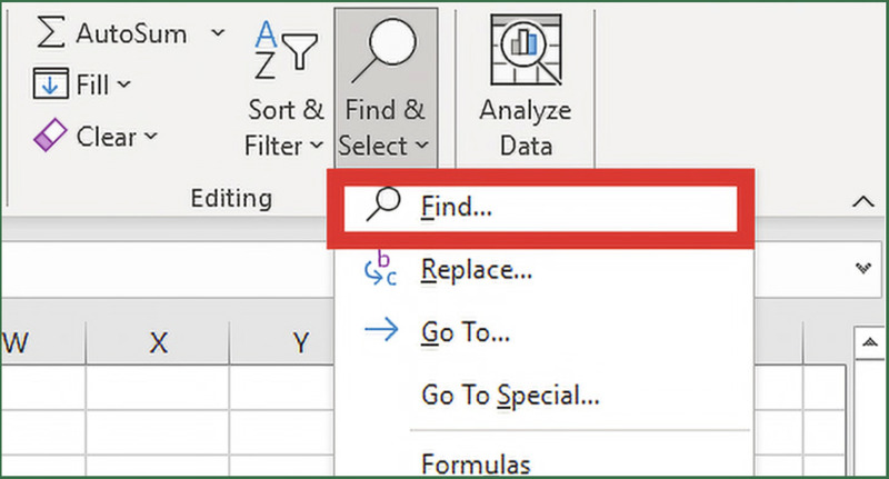 Chọn Find & Select trong nhóm Editing