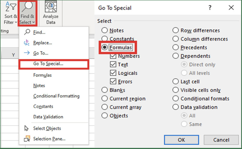 Dùng Go To Special để lọc các ô