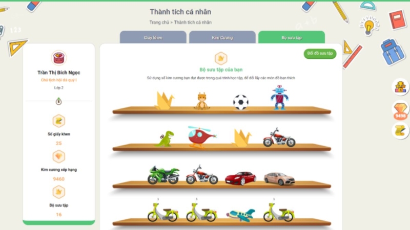 Kho phần thưởng tích lũy trên VioEdu