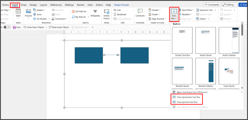 Chèn Draw Text Box vào sơ đồ