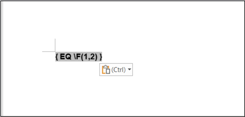Nhập mã EQ để tạo phân số bằng Field Code