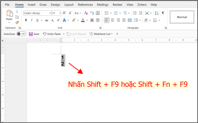 Hiển thị phân số sau khi nhấn Shift + F9