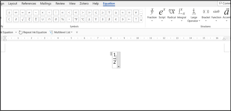 Phân số được tạo bằng Equation