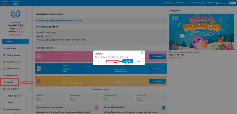 Xác nhận đăng ký bảo mật tài khoản