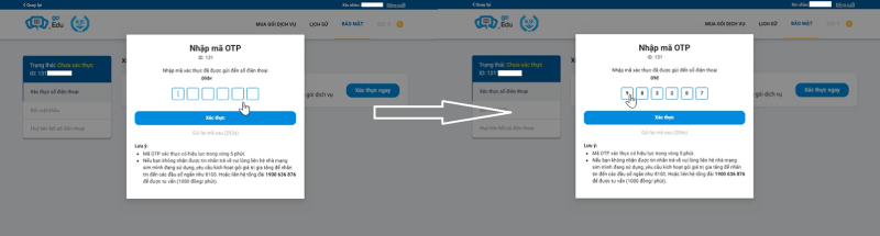 Nhập mã OTP để xác thực đăng ký bảo mật