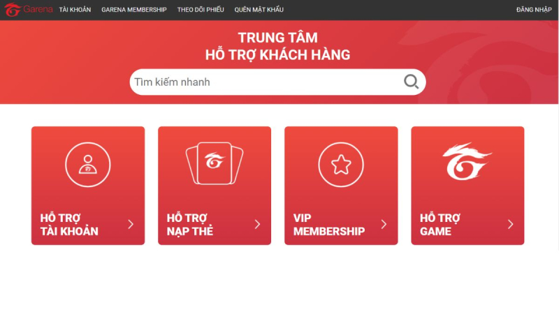 Trung tâm hỗ trợ khách hàng của Garena