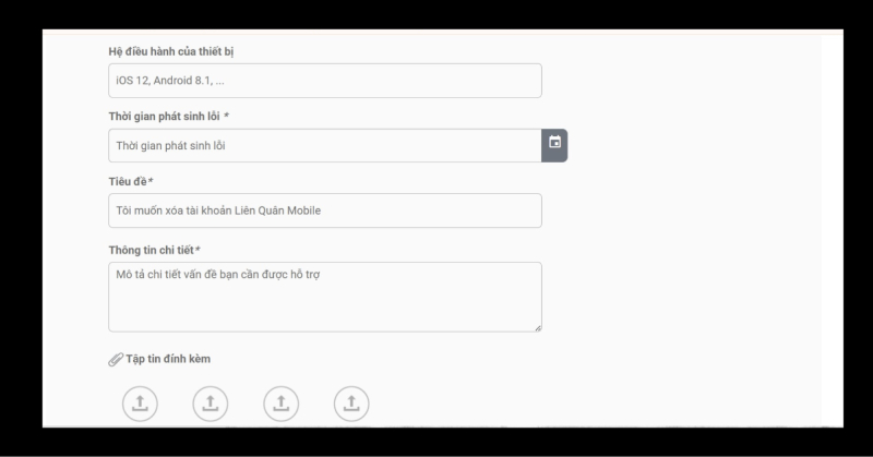 Hướng dẫn điền thông tin để gửi yêu cầu xóa tài khoản Liên Quân