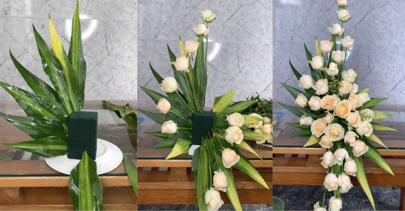 Cắm hoa hồng vàng hình chữ S