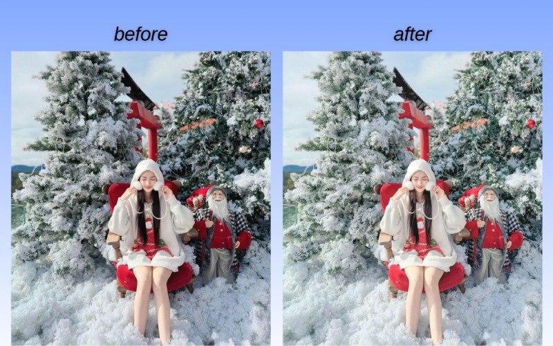 Ảnh trước và sau khi chỉnh màu tuyết trắng trên Lightroom