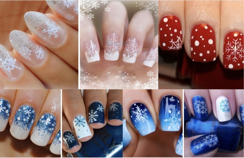 Mẫu nail với họa tiết bông tuyết Giáng sinh
