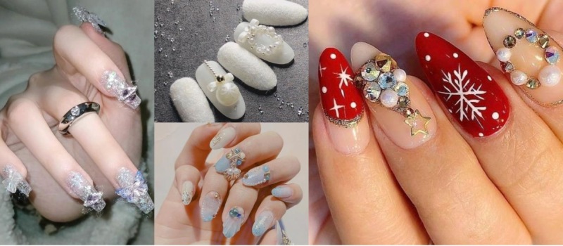 Gợi ý những mẫu nail đính đá lấp lánh phù hợp cho mùa Noel