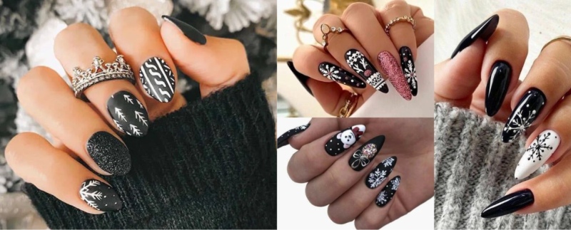 Mẫu nail Giáng sinh với màu đen huyền bí