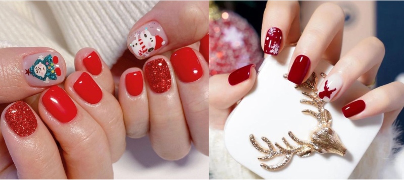 Mẫu nail màu đỏ họa tiết Giáng sinh