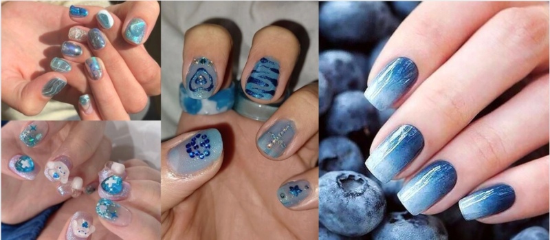 Mẫu nail với tông màu xanh dương