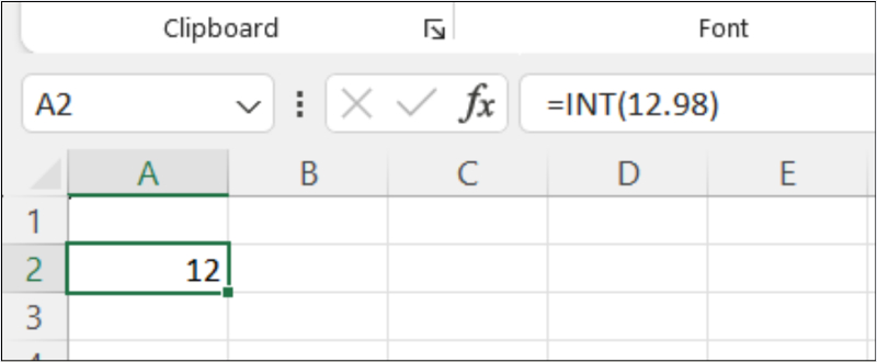 Dùng hàm INT để làm tròn 12.98 xuống 12 trong Excel