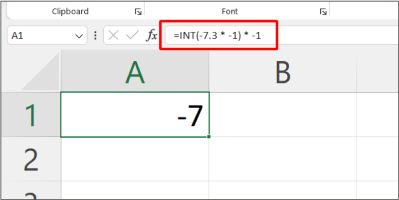 Ví dụ xử lý số âm bằng hàm INT trong Excel