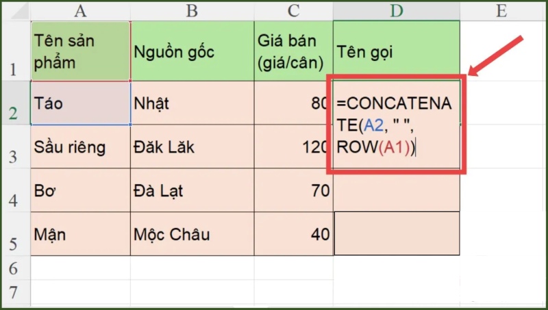 Tạo tên gọi bằng hàm ROW