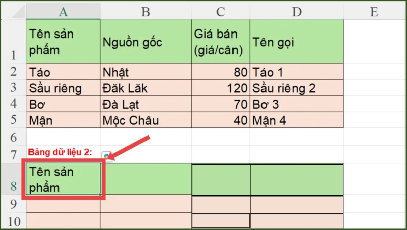 Kết quả hiển thị sau khi kết hợp hàm ROW và hàm INDIRECT