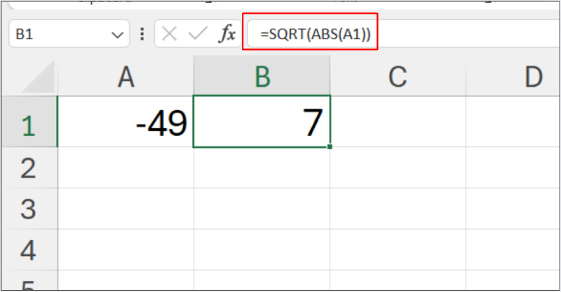 Dùng hàm SQRT kết hợp ABS để lấy căn bậc hai của số âm