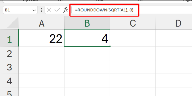 Ví dụ làm tròn xuống khi dùng ROUNDDOWN với hàm SQRT
