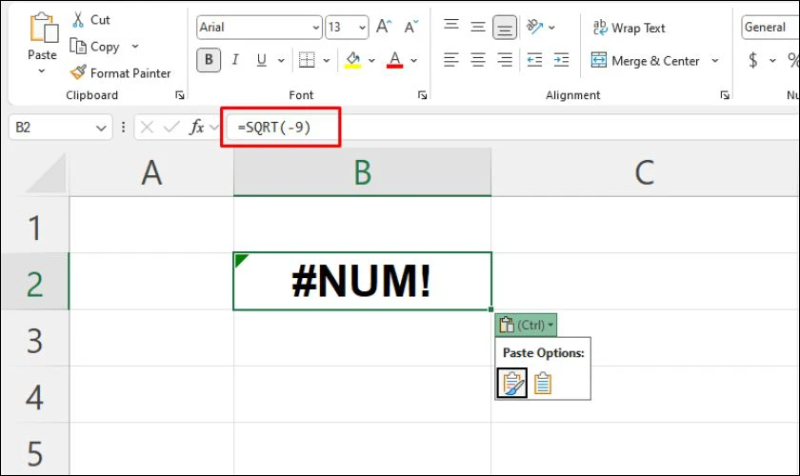 Lỗi #NUM khi dùng hàm SQRT với giá trị âm
