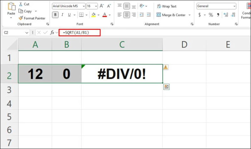 Lỗi #DIV/0 khi công thức SQRT có phép chia cho 0