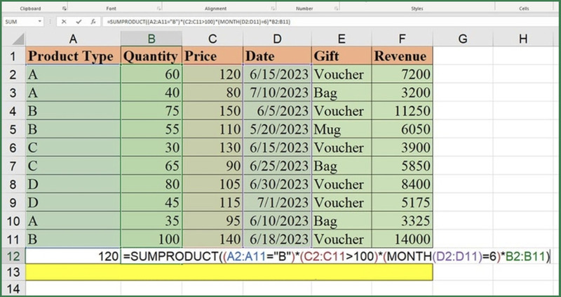 Nhập công thức SUMPRODUCT
