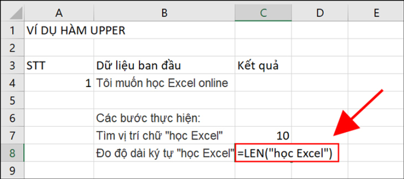 Dùng hàm LEN để xác định độ dài chuỗi ký tự