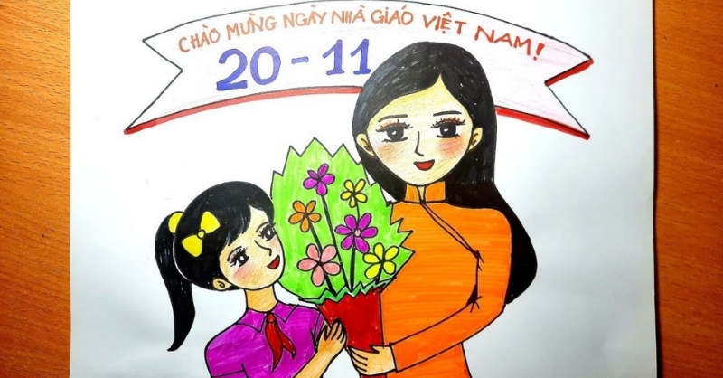 Tranh 20/11 cô giáo và học sinh