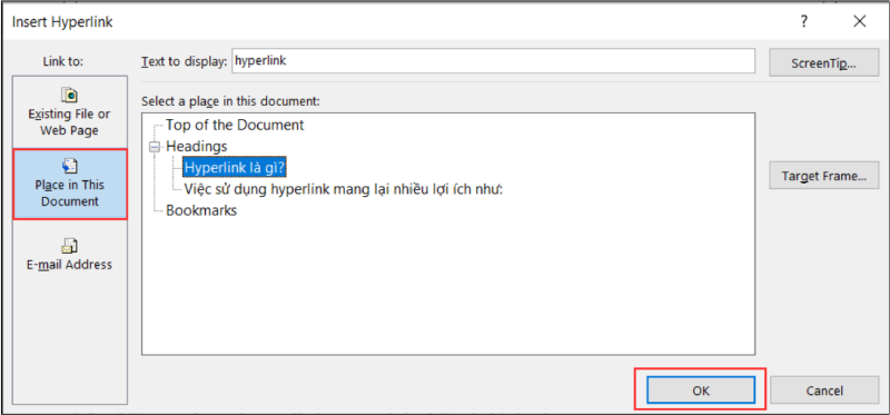 Tạo hyperlink đến tiêu đề trong cùng tài liệu