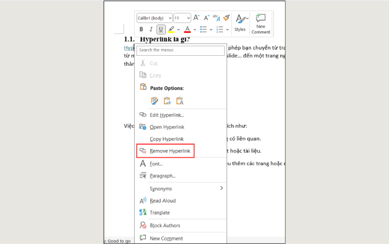 Chọn Remove Hyperlink