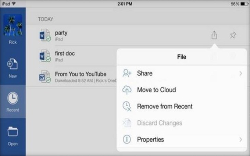 Tùy chọn chia sẻ và quản lý file trong Word trên iPad