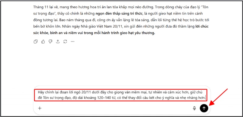 Nhờ ChatGPT điều chỉnh lại lời ngỏ 20/11 theo ý muốn