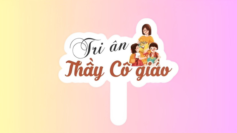 Hashtag cầm tay với hình cô giáo và học trò