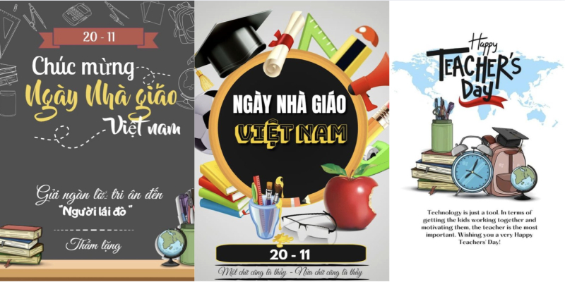 Bộ ba poster chúc mừng 20/11 với thiết kế hiện đại