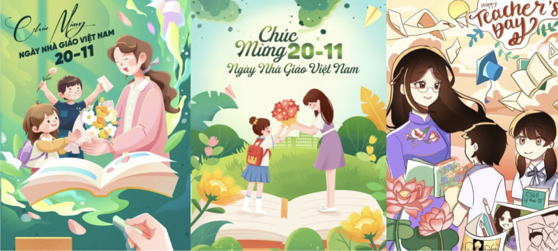 Bộ ba poster Teachers’ Day kết hợp hình minh họa sinh động