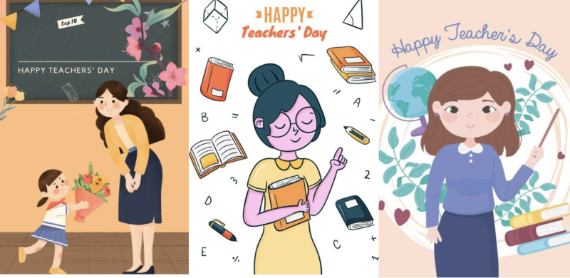 Bộ poster 20/11, cô giáo trong khung cảnh ấm áp