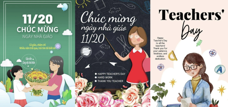 Bộ ba poster Teachers’ Day 20/11 thể hiện tình cảm biết ơn cô giáo