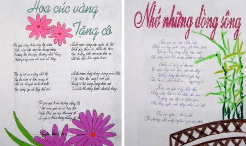 Mẫu vẽ hoa và trang trí thơ Hoa cúc