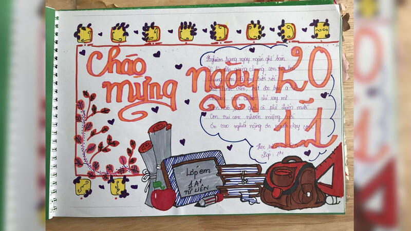 Trang bìa tập san 20/11 trang trí sinh động