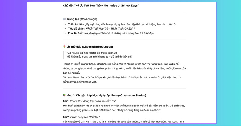 Nội dung tập san do ChatGPT gợi ý