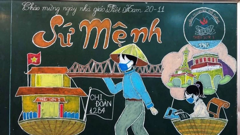 trang trí bảng 20/11 bằng phấn sáng tạo