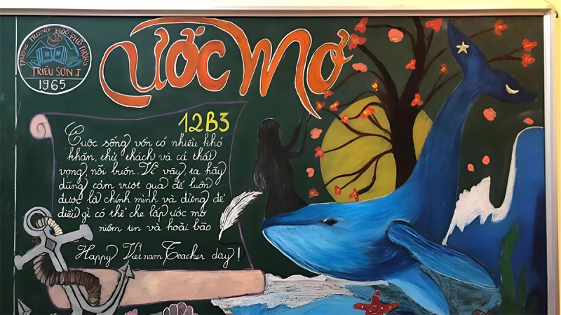 Mẫu trang trí bảng 20/11 chủ đề “Nâng bước” độc đáo