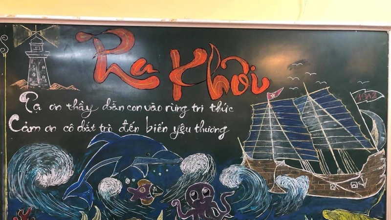 Trang trí bảng 20 tháng 11 đơn giản cho chủ đề “Vượt Sóng”