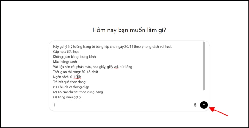 Tiến hành nhập prompt trang trí bảng 20/11 vào ChatGPT